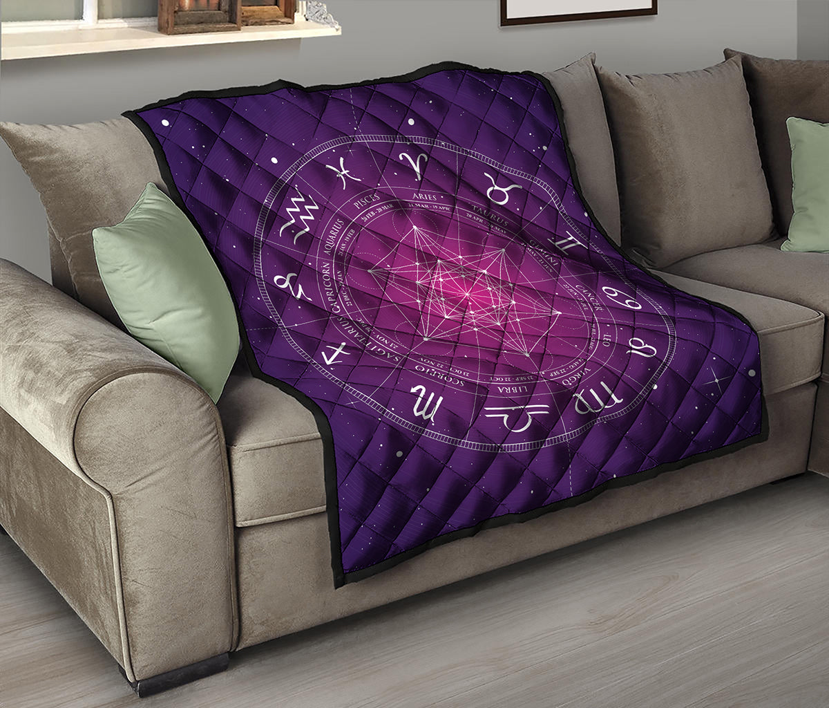 Geometric Zodiac Calendar Print Quilt