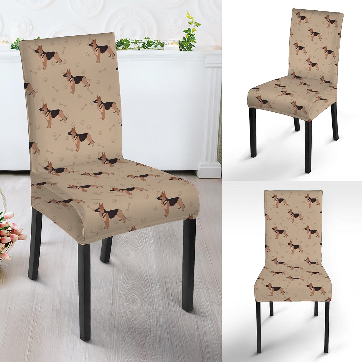 German Shepherd Dog Pattern Print Dining Chair Slipcover