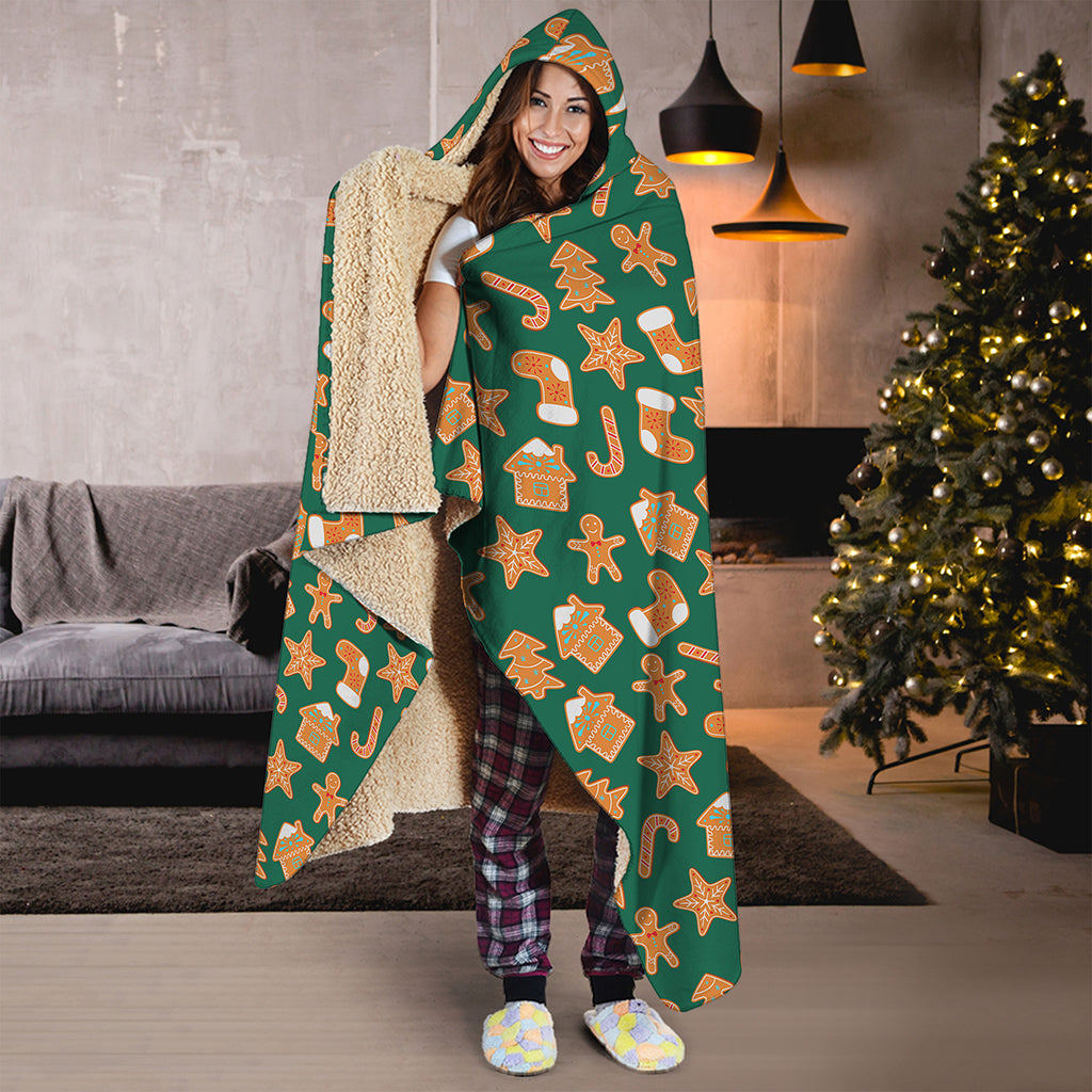 Gingerbread Cookies Pattern Print Hooded Blanket