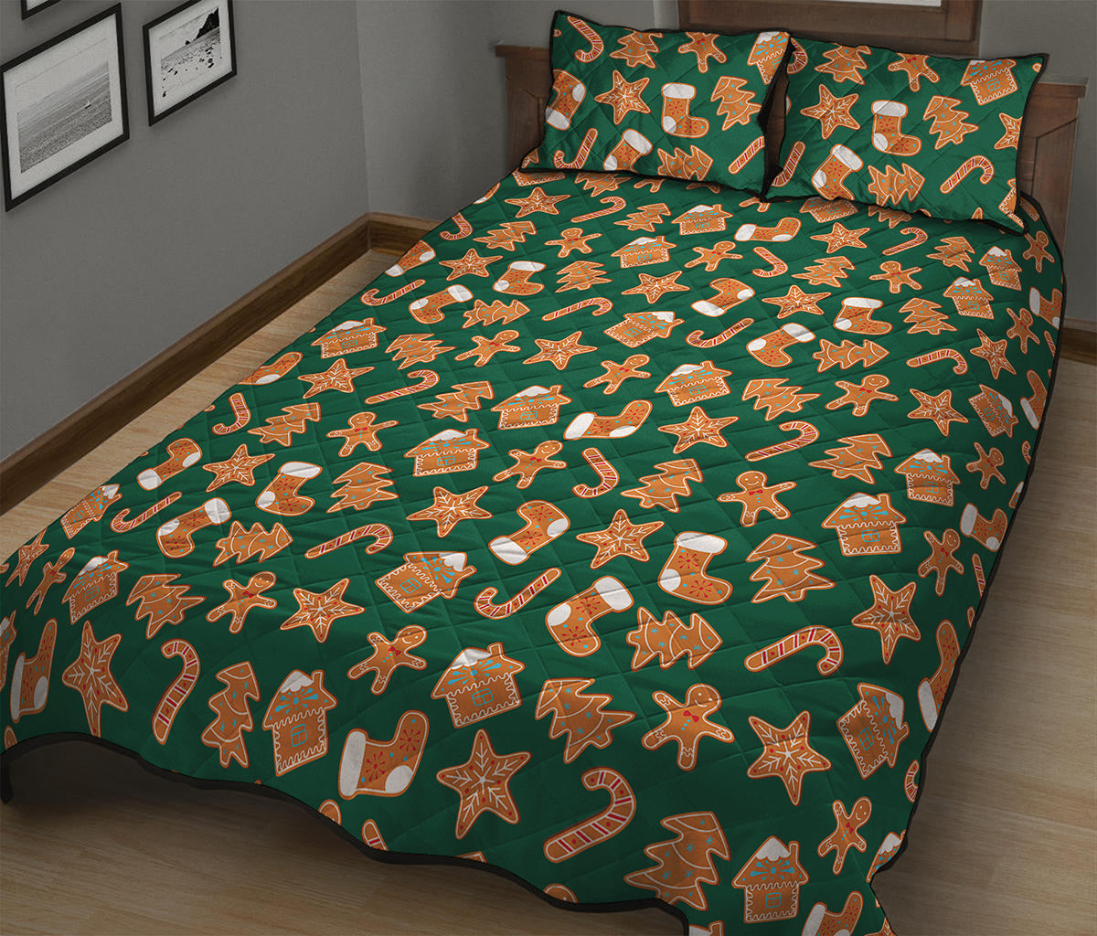 Gingerbread Cookies Pattern Print Quilt Bed Set
