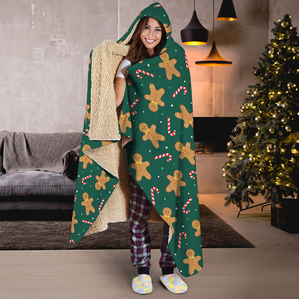 Gingerbread Man Cookies Pattern Print Hooded Blanket