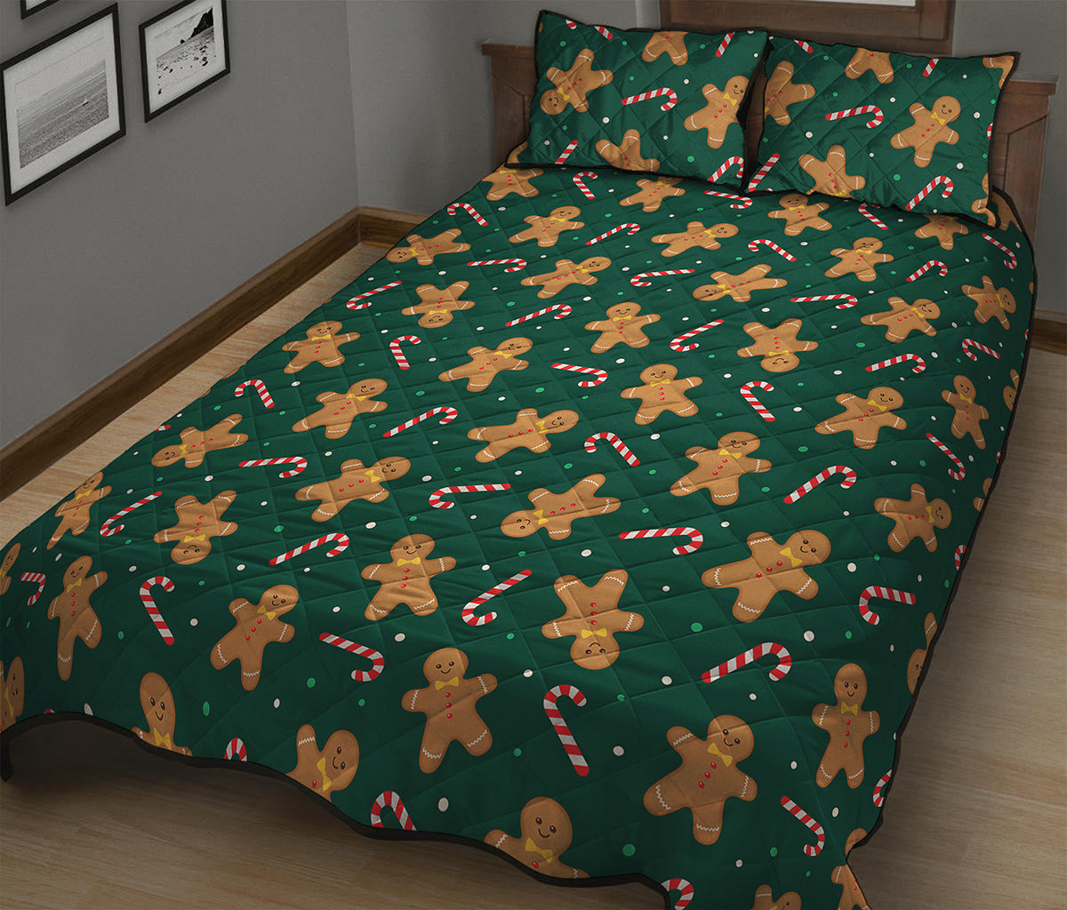 Gingerbread Man Cookies Pattern Print Quilt Bed Set