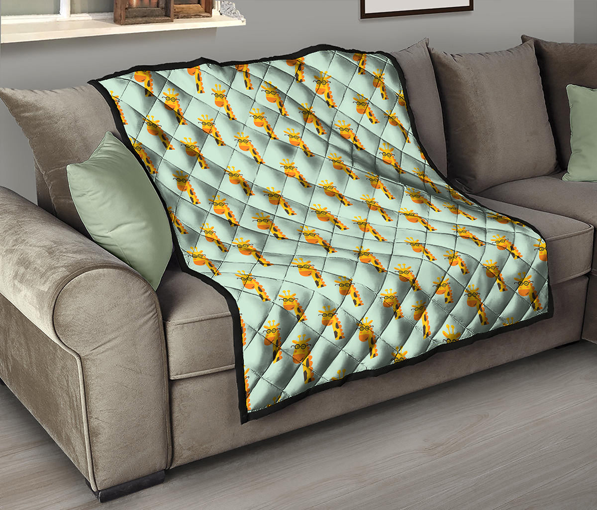 Giraffe With Glasses Pattern Print Quilt