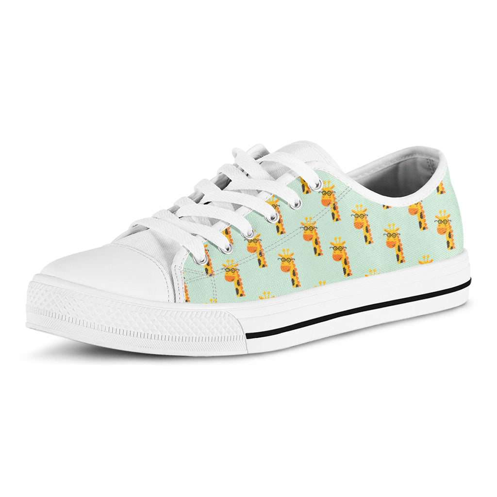 Giraffe With Glasses Pattern Print White Low Top Shoes