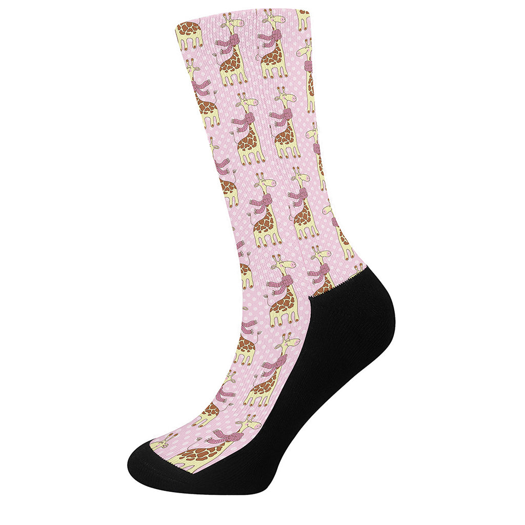 Giraffe With Scarf Pattern Print Crew Socks