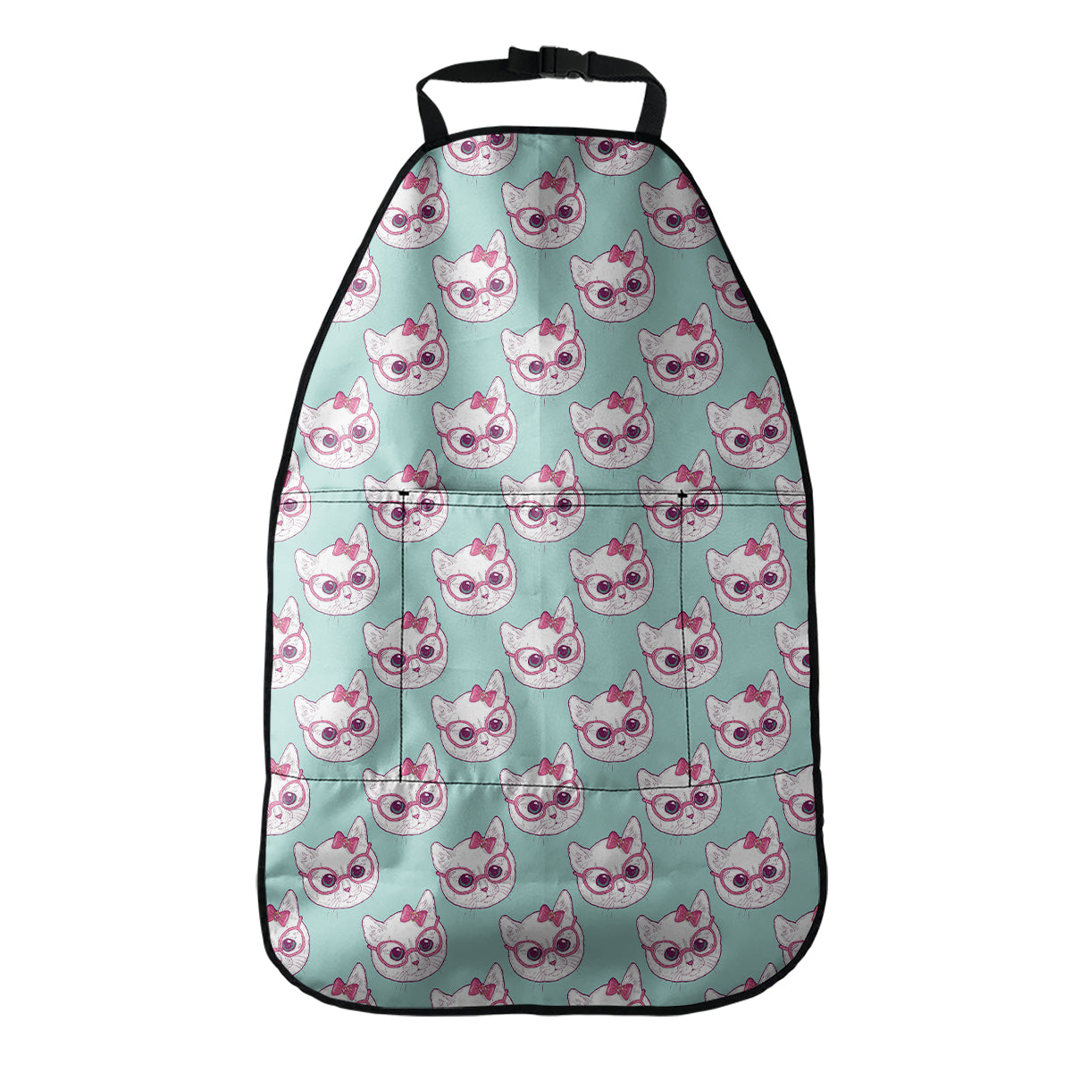Girly Cat With Glasses Pattern Print Car Seat Organizers