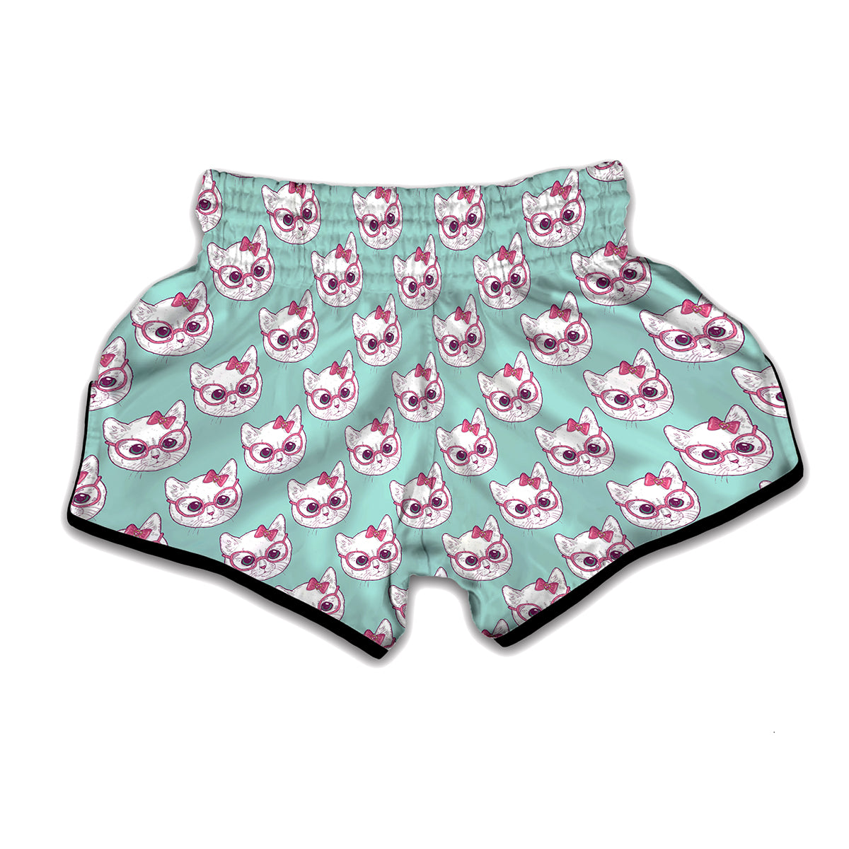 Girly Cat With Glasses Pattern Print Muay Thai Boxing Shorts