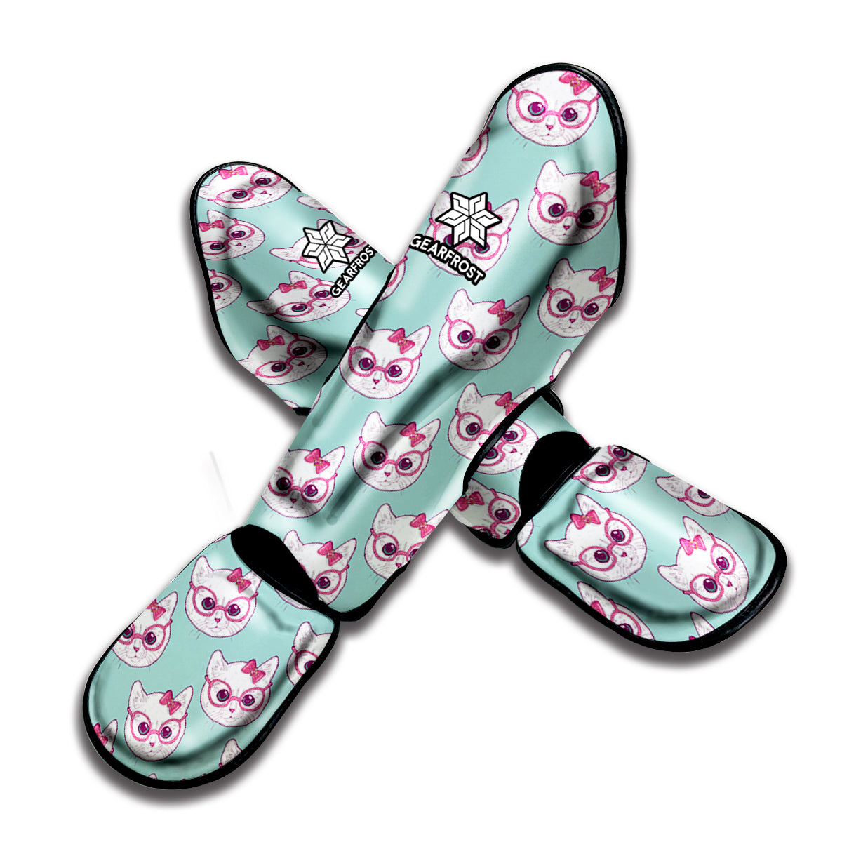 Girly Cat With Glasses Pattern Print Muay Thai Shin Guard