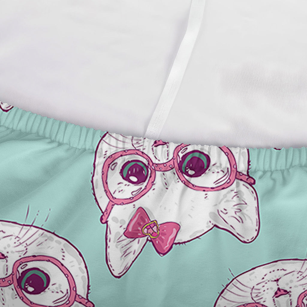 Girly Cat With Glasses Pattern Print Sofa Cover