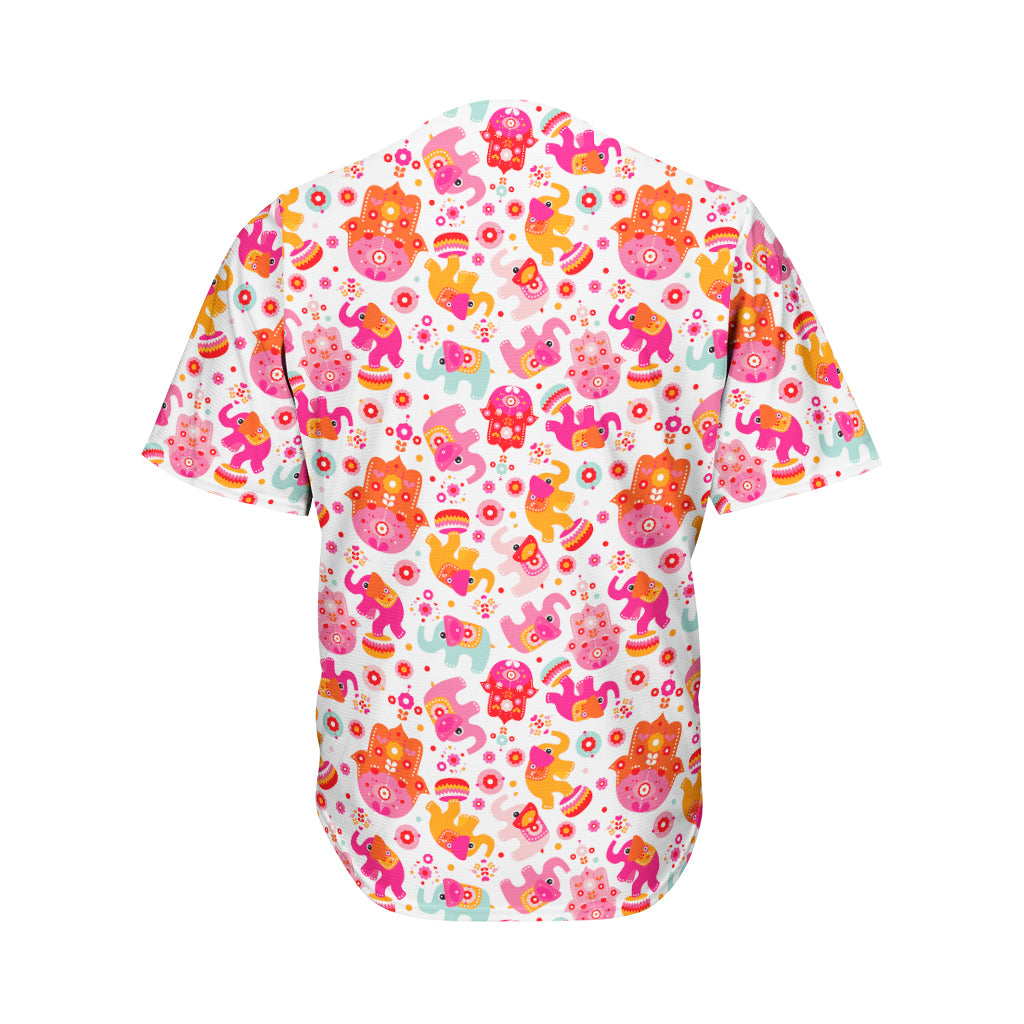 Girly Elephant And Hamsa Pattern Print Men's Baseball Jersey