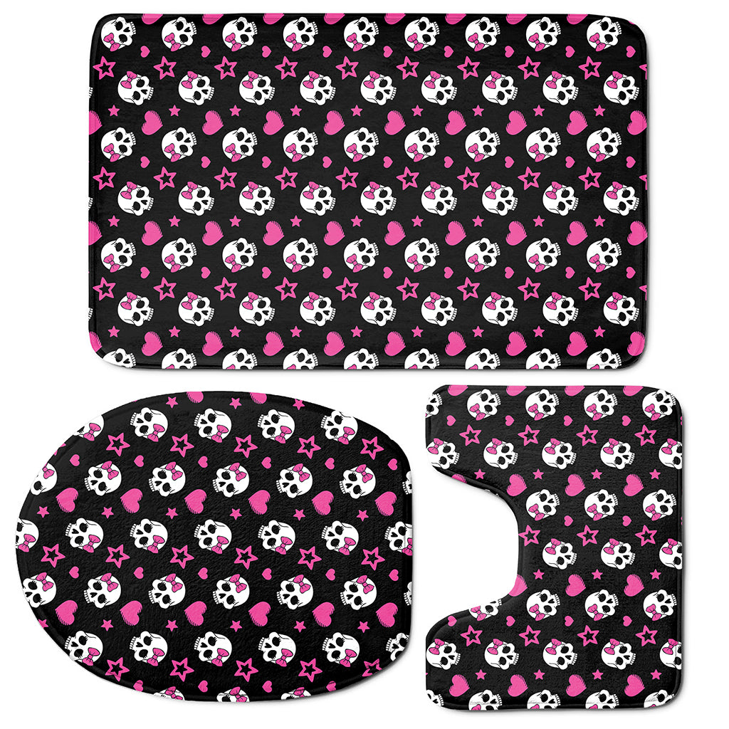Girly Emo Skull Pattern Print 3 Piece Bath Mat Set