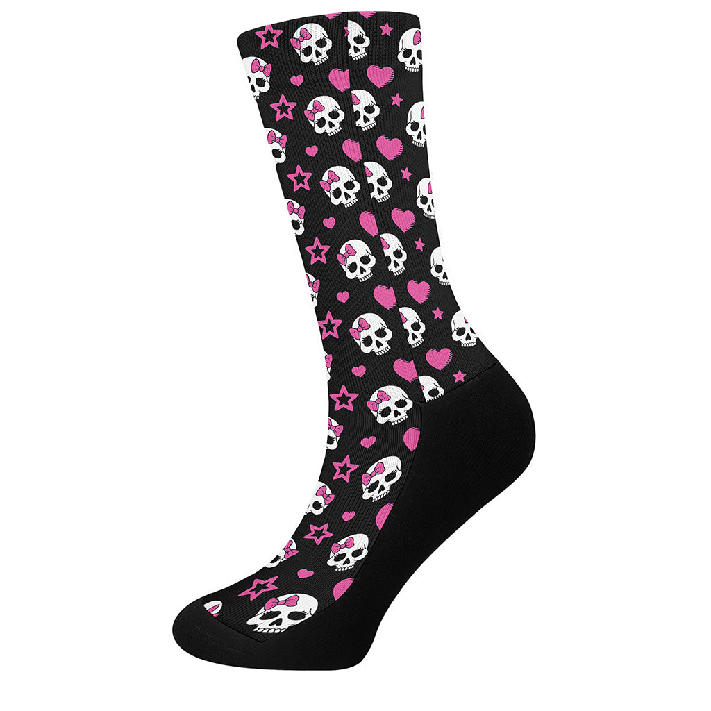 Girly Emo Skull Pattern Print Crew Socks