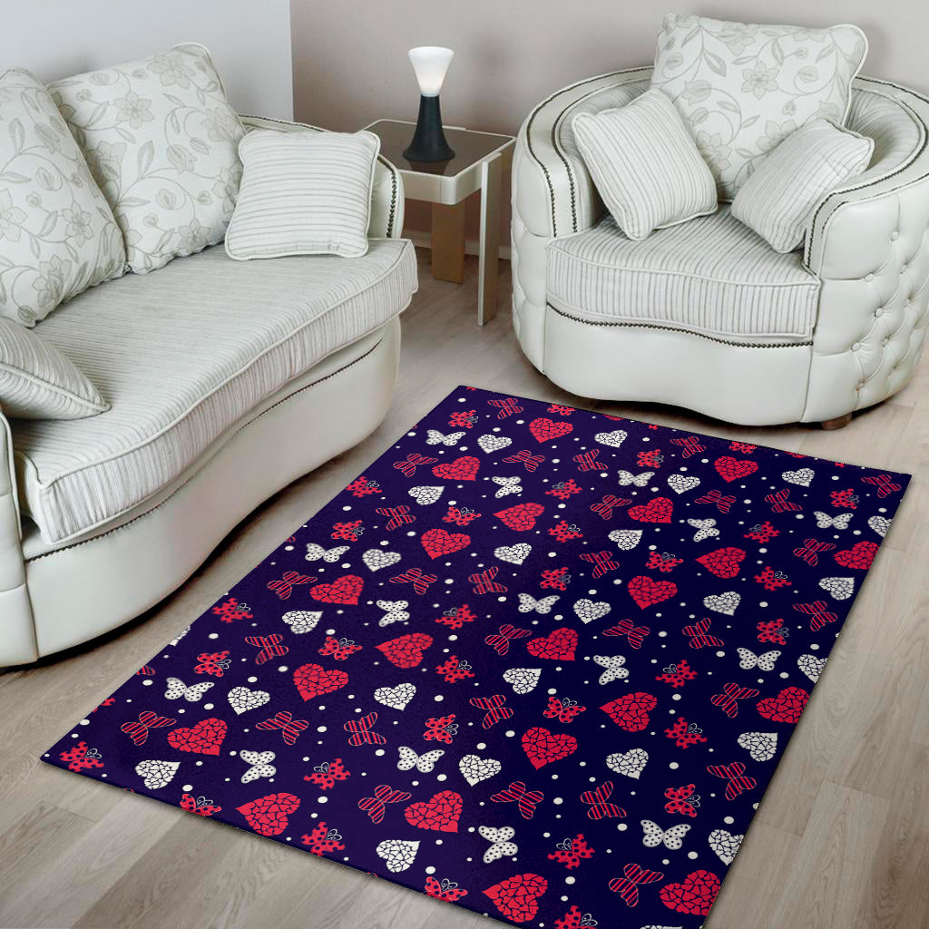Girly Heart And Butterfly Pattern Print Area Rug