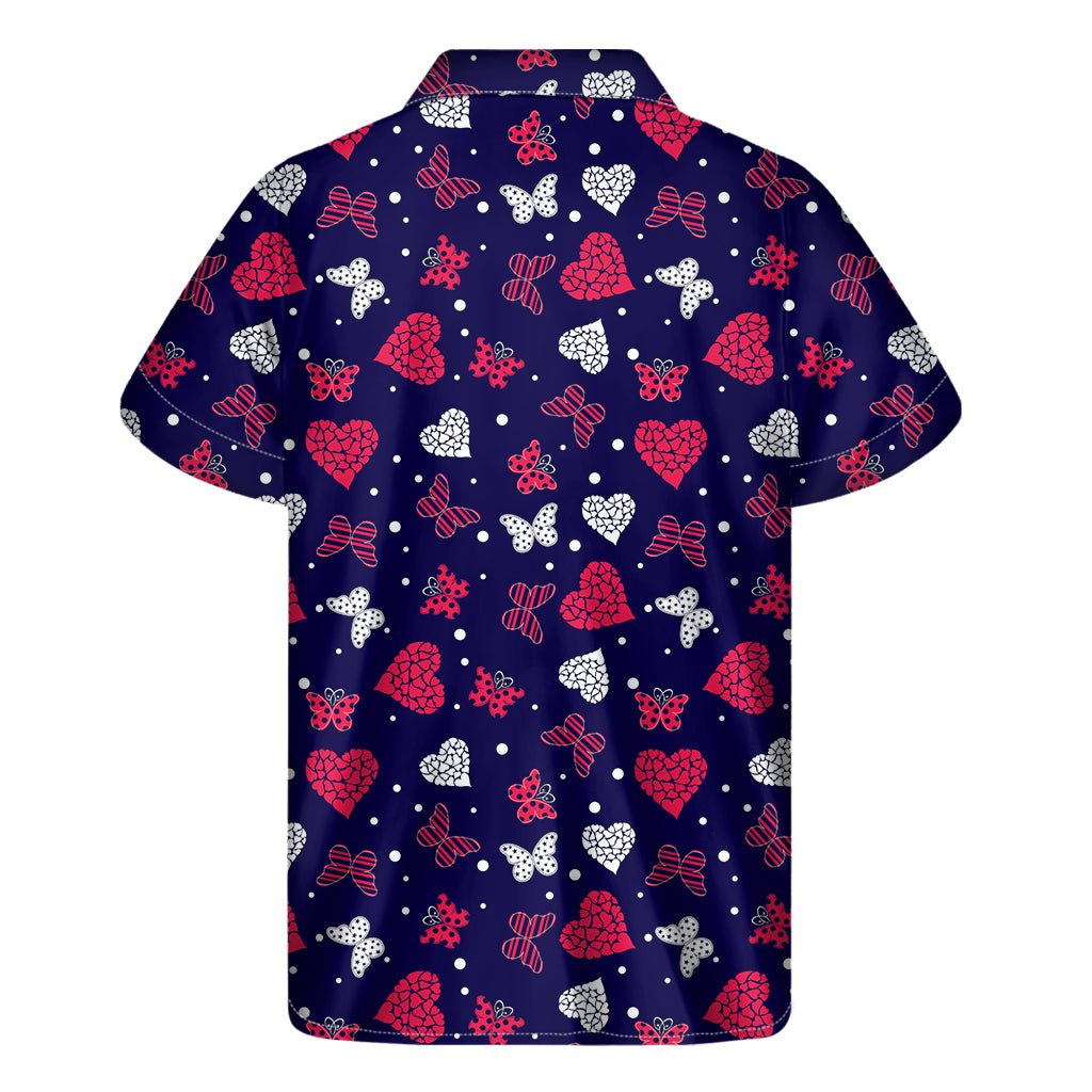 Girly Heart And Butterfly Pattern Print Men's Short Sleeve Shirt