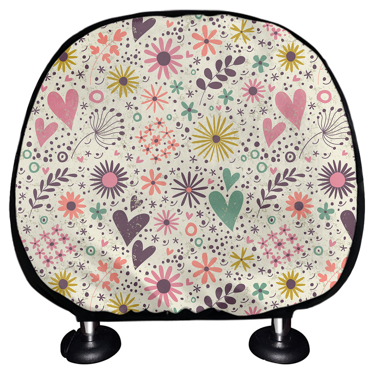 Girly Heart And Flower Pattern Print Car Headrest Covers