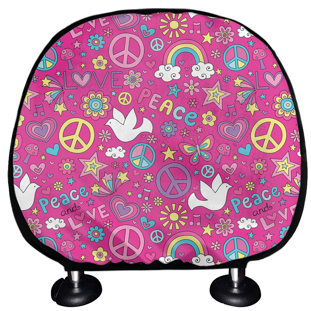 Girly Peace Sign And Love Pattern Print Car Headrest Covers