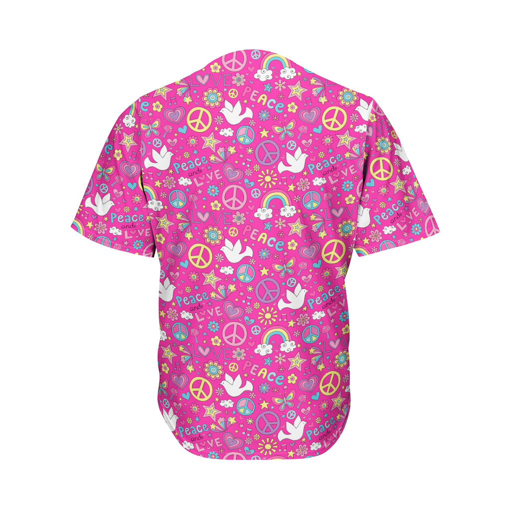 Girly Peace Sign And Love Pattern Print Men's Baseball Jersey