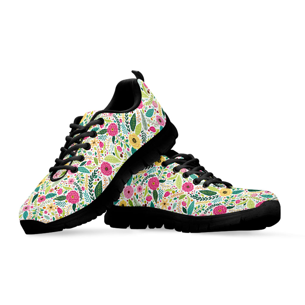 Girly Spring Flower Pattern Print Black Sneakers