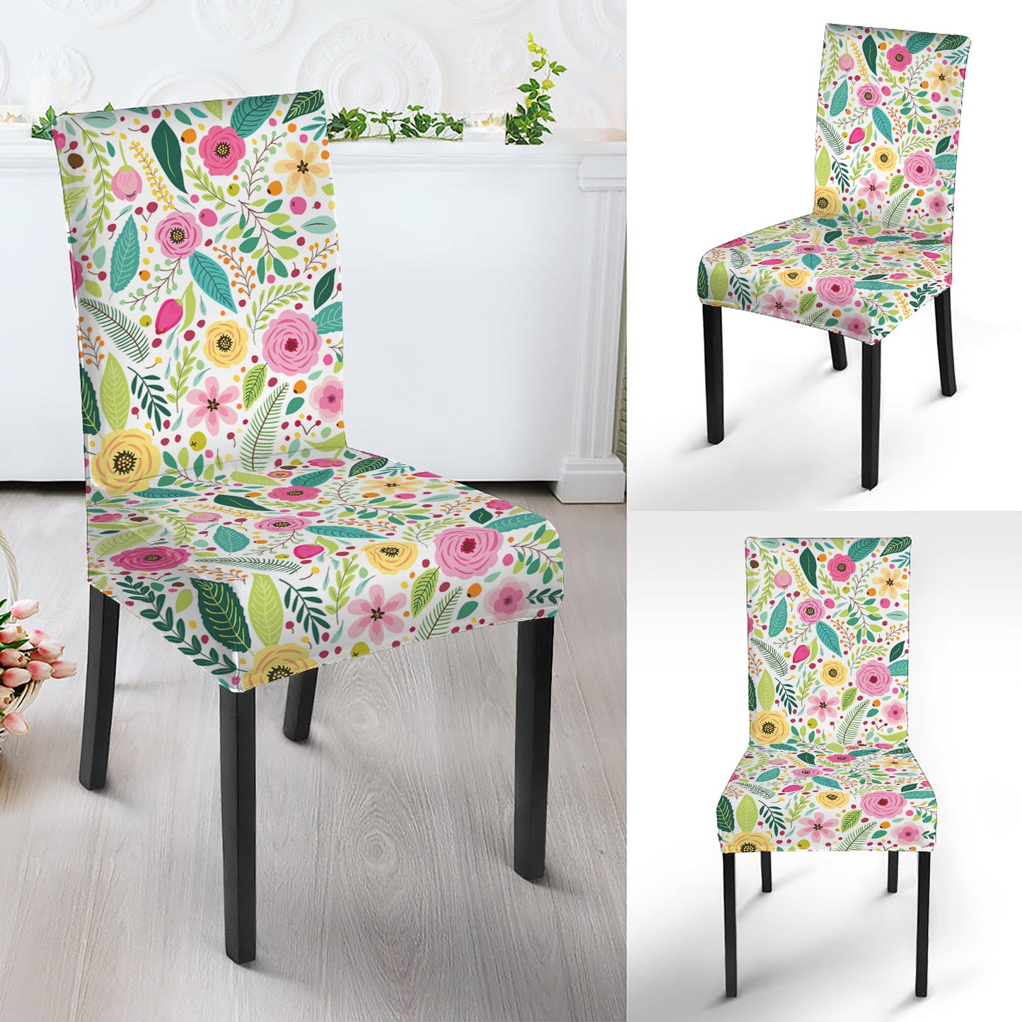 Girly Spring Flower Pattern Print Dining Chair Slipcover