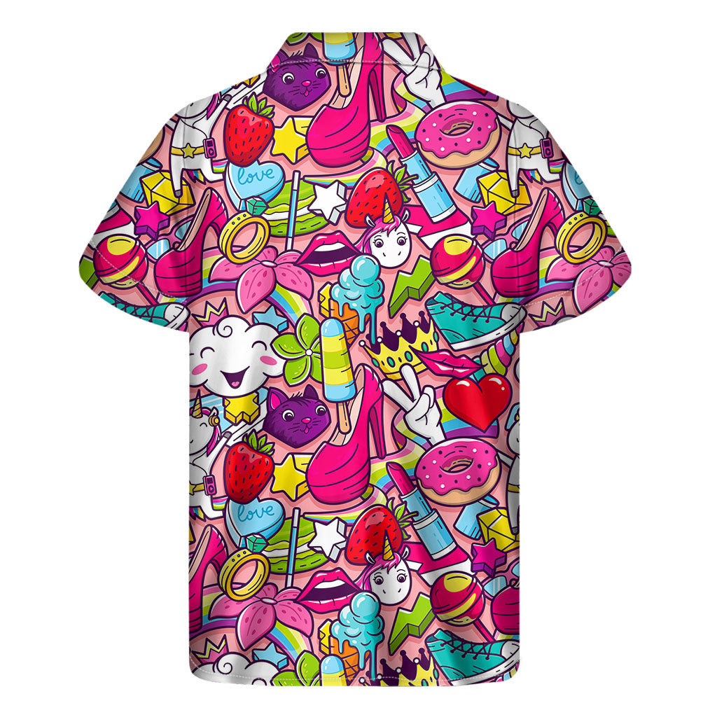 Girly Unicorn Cartoon Pattern Print Men's Short Sleeve Shirt