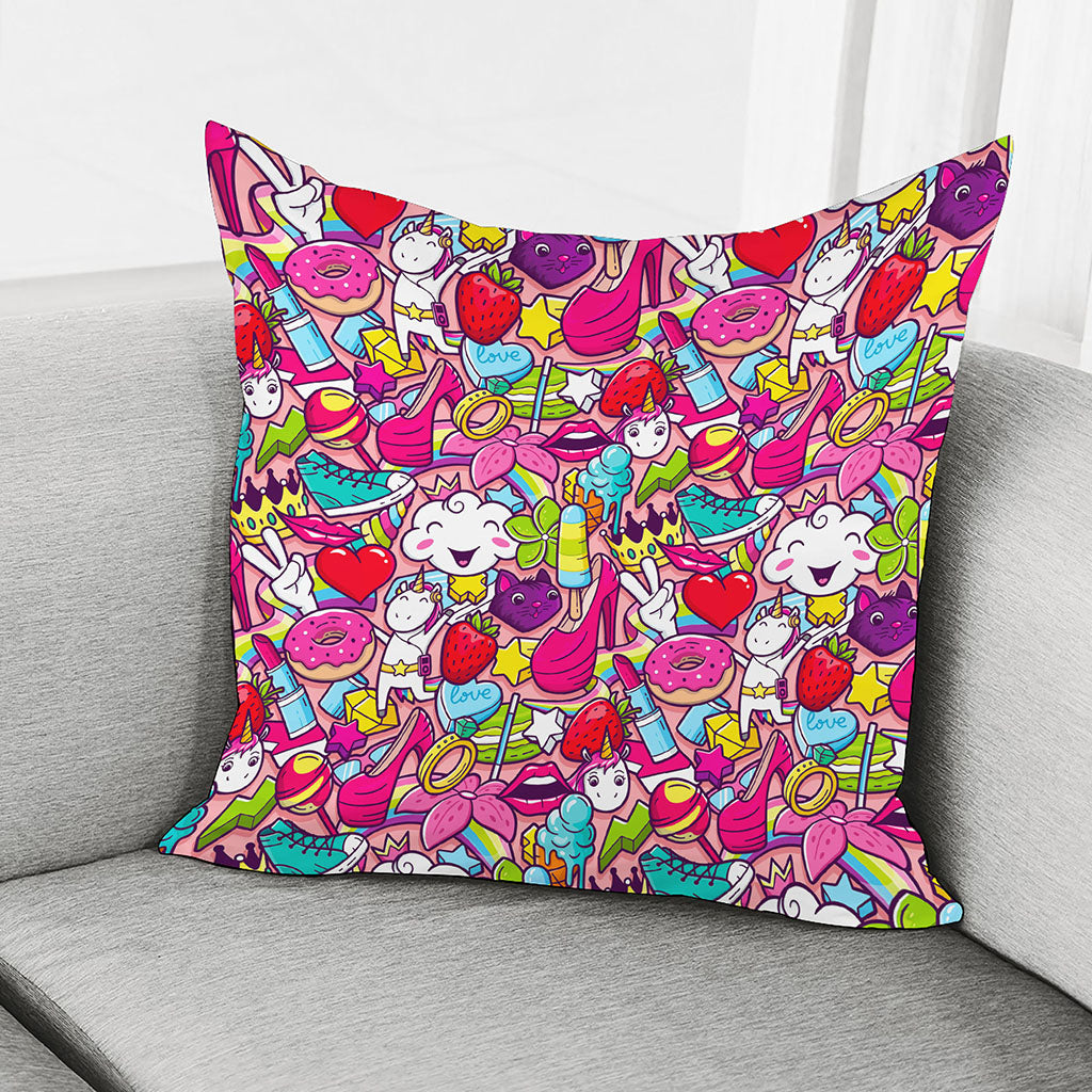 Girly Unicorn Cartoon Pattern Print Pillow Cover
