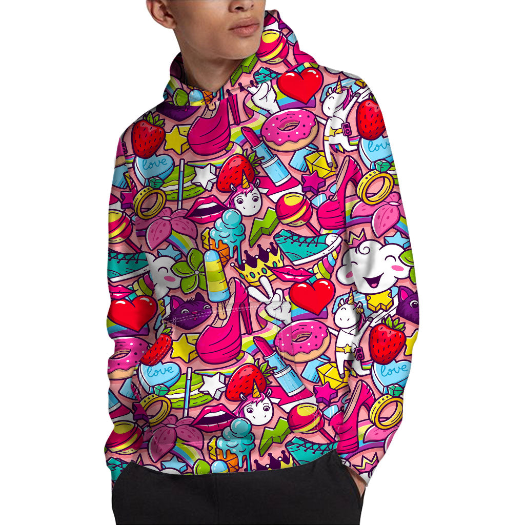 Girly Unicorn Cartoon Pattern Print Pullover Hoodie