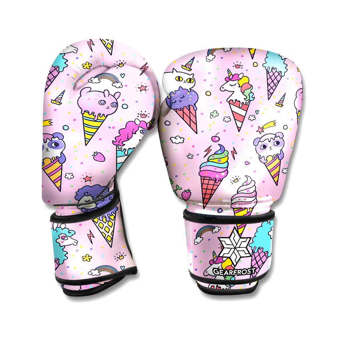 Girly Unicorn Ice Cream Pattern Print Boxing Gloves