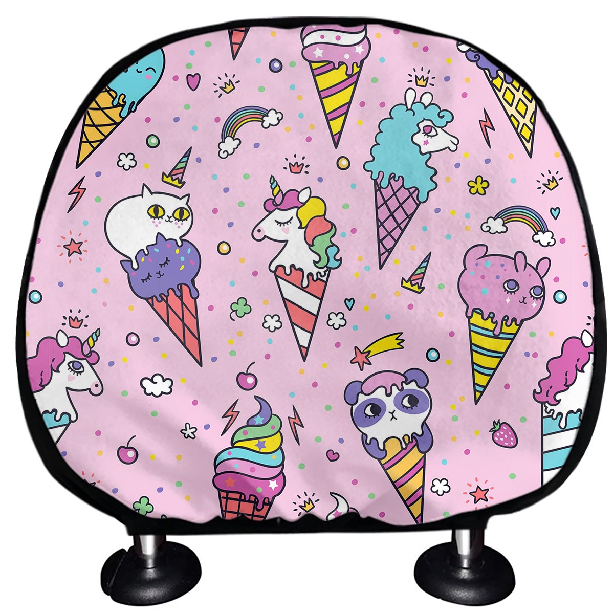 Girly Unicorn Ice Cream Pattern Print Car Headrest Covers