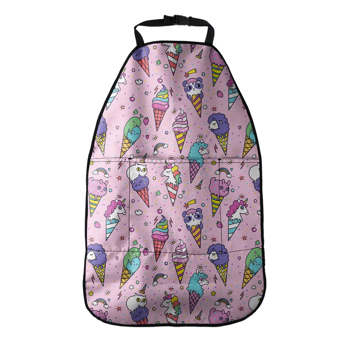 Girly Unicorn Ice Cream Pattern Print Car Seat Organizers