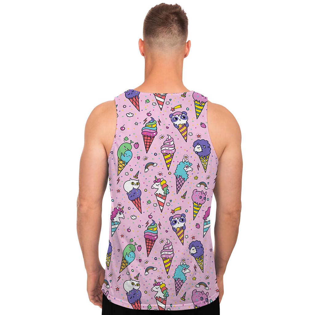 Girly Unicorn Ice Cream Pattern Print Men's Tank Top