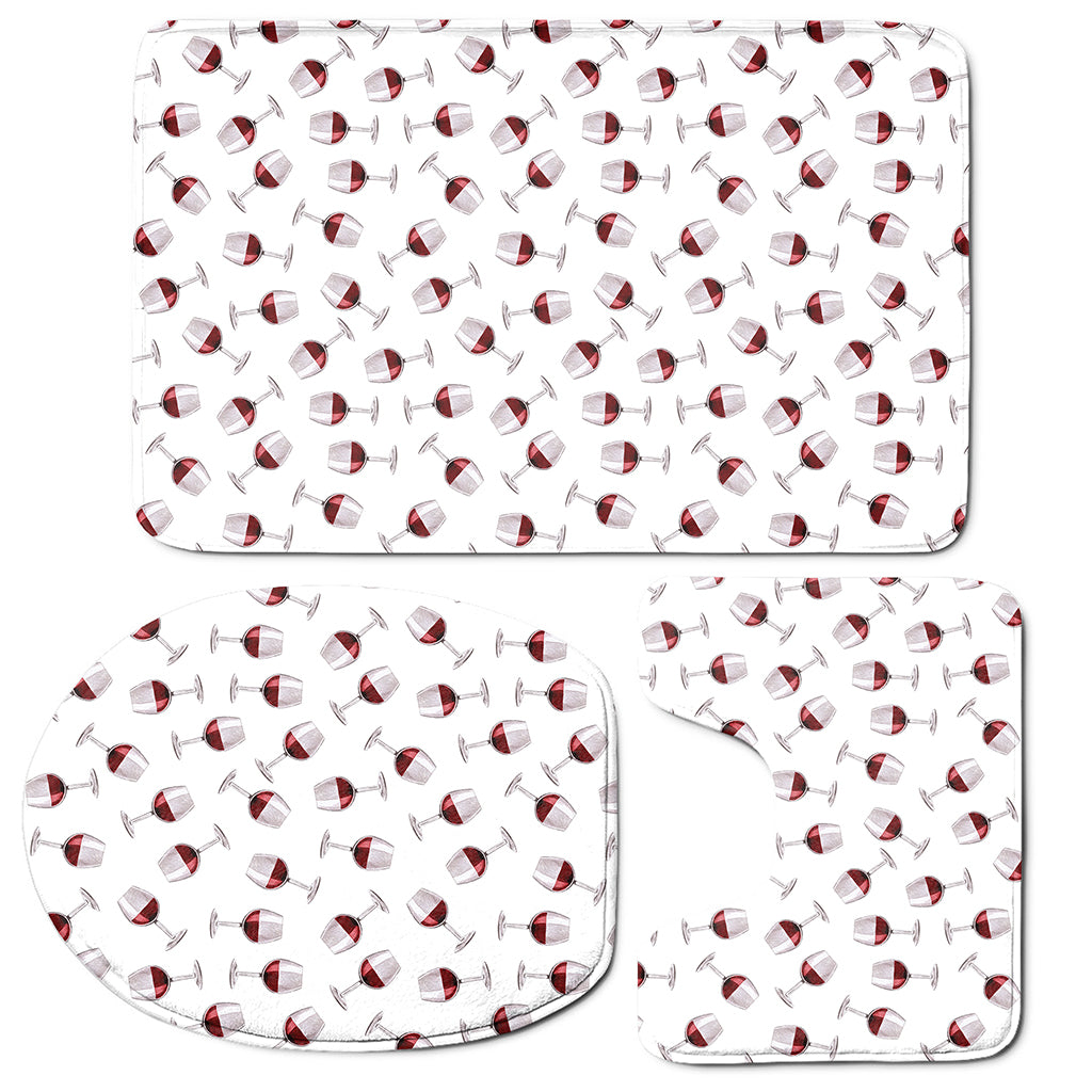 Glasses Of Wine Pattern Print 3 Piece Bath Mat Set