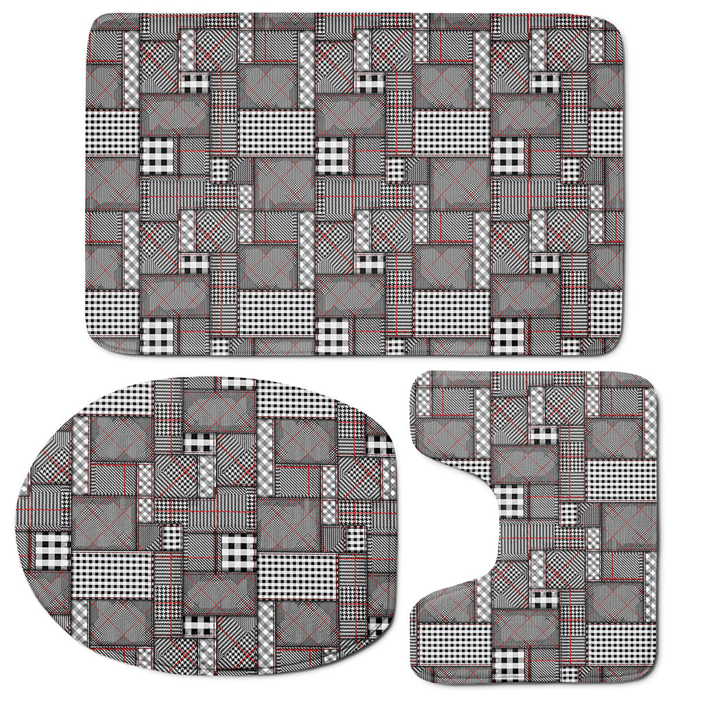 Glen Plaid Patchwork Pattern Print 3 Piece Bath Mat Set