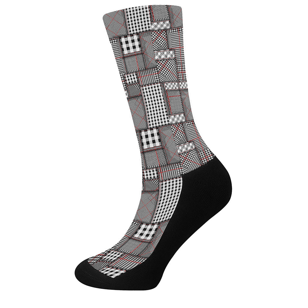Glen Plaid Patchwork Pattern Print Crew Socks