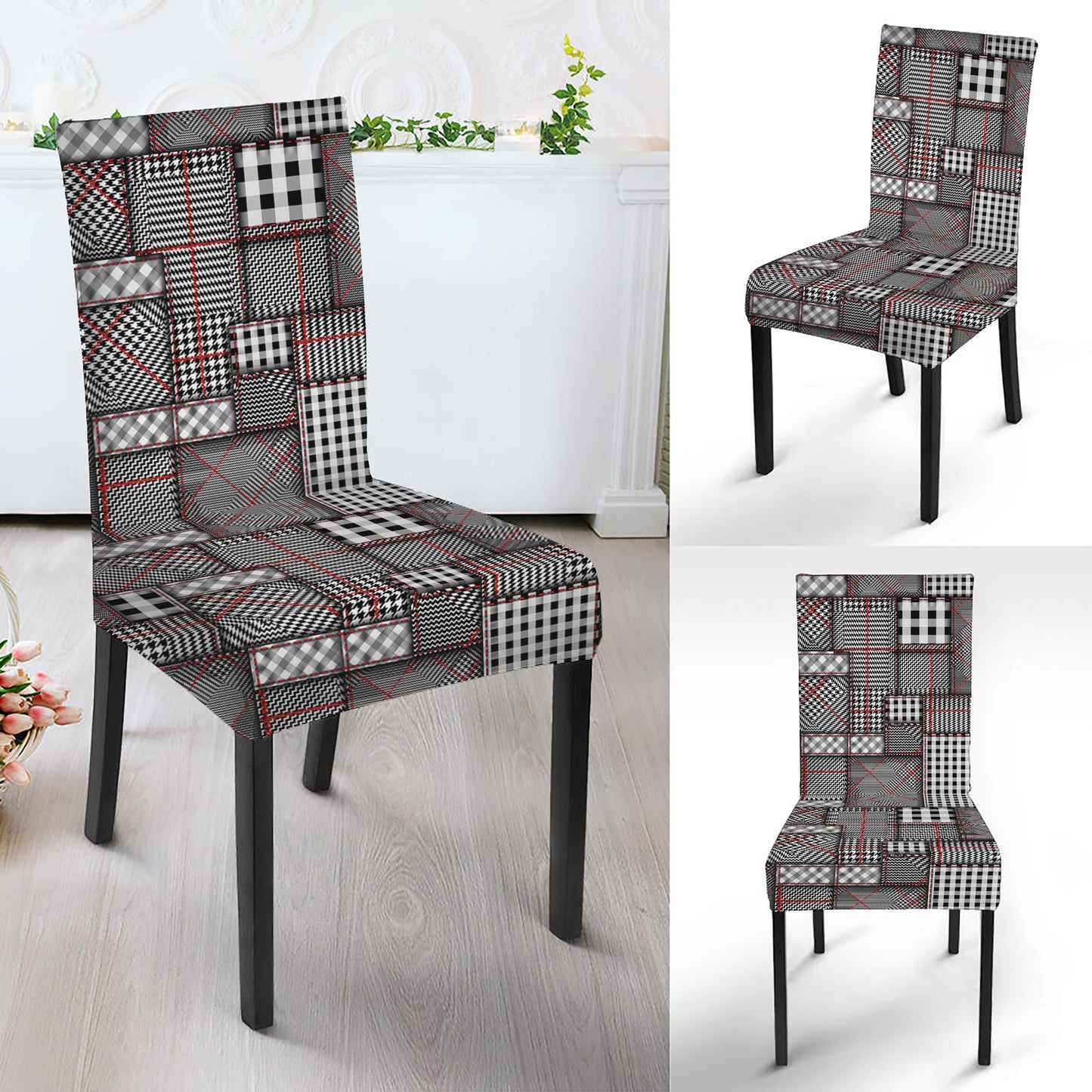 Glen Plaid Patchwork Pattern Print Dining Chair Slipcover
