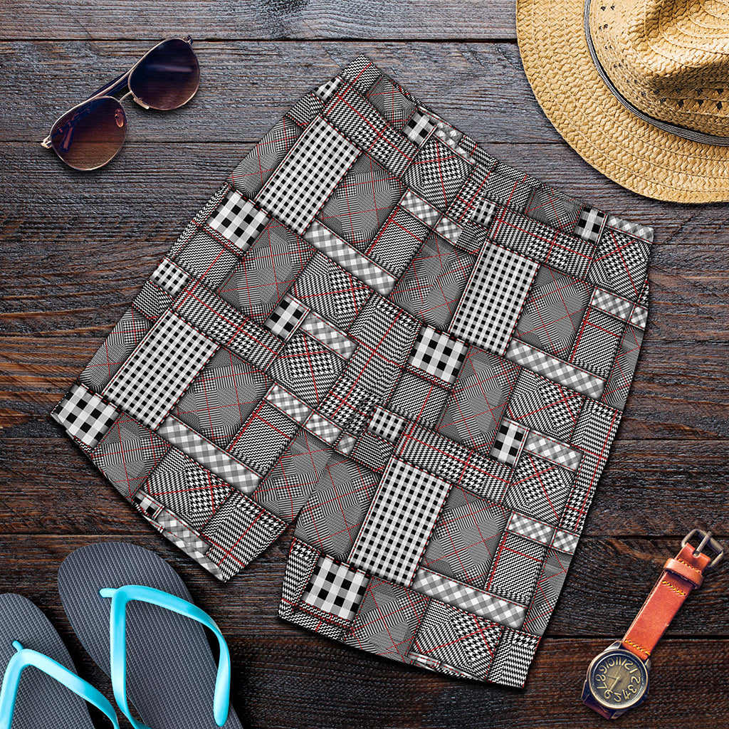 Glen Plaid Patchwork Pattern Print Men's Shorts
