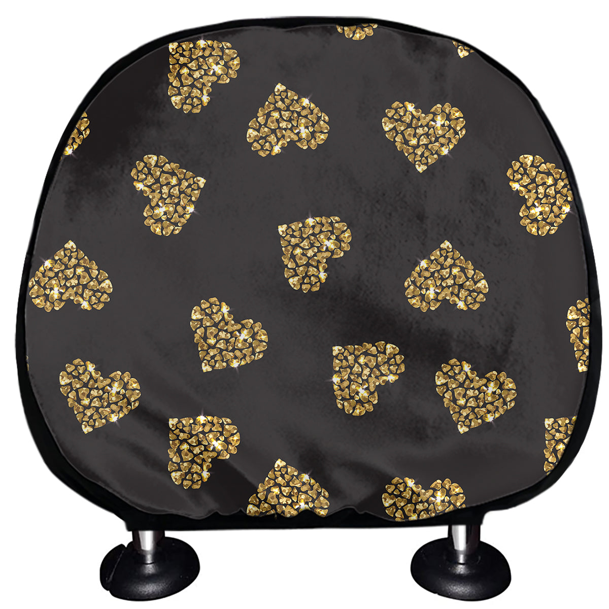 Glitter Gold Heart Pattern Print (NOT Real Glitter) Car Headrest Covers