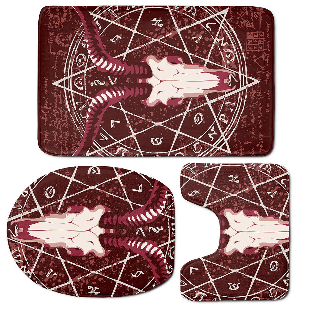 Goat Skull Pentagram Print 3 Piece Bath Mat Set