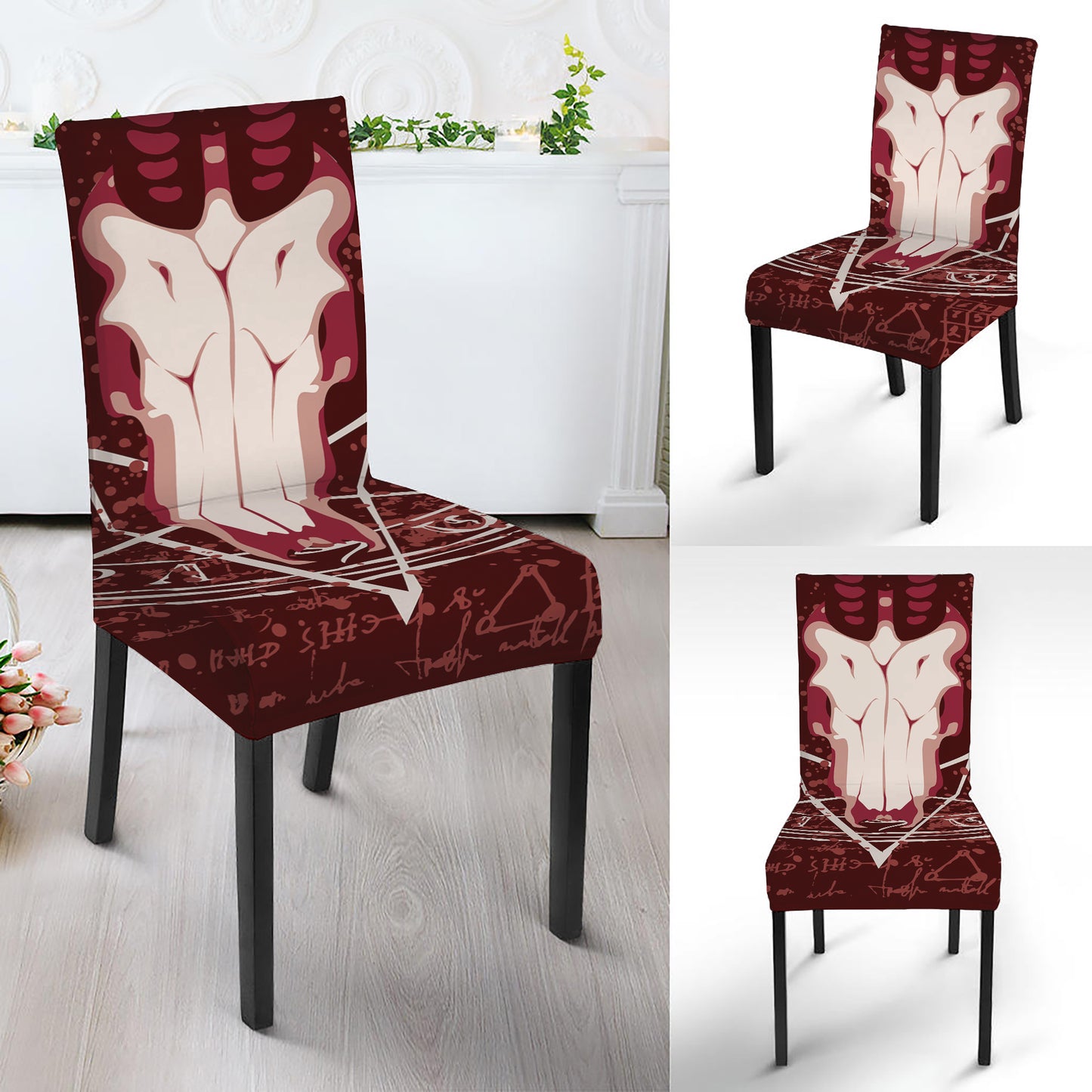 Goat Skull Pentagram Print Dining Chair Slipcover