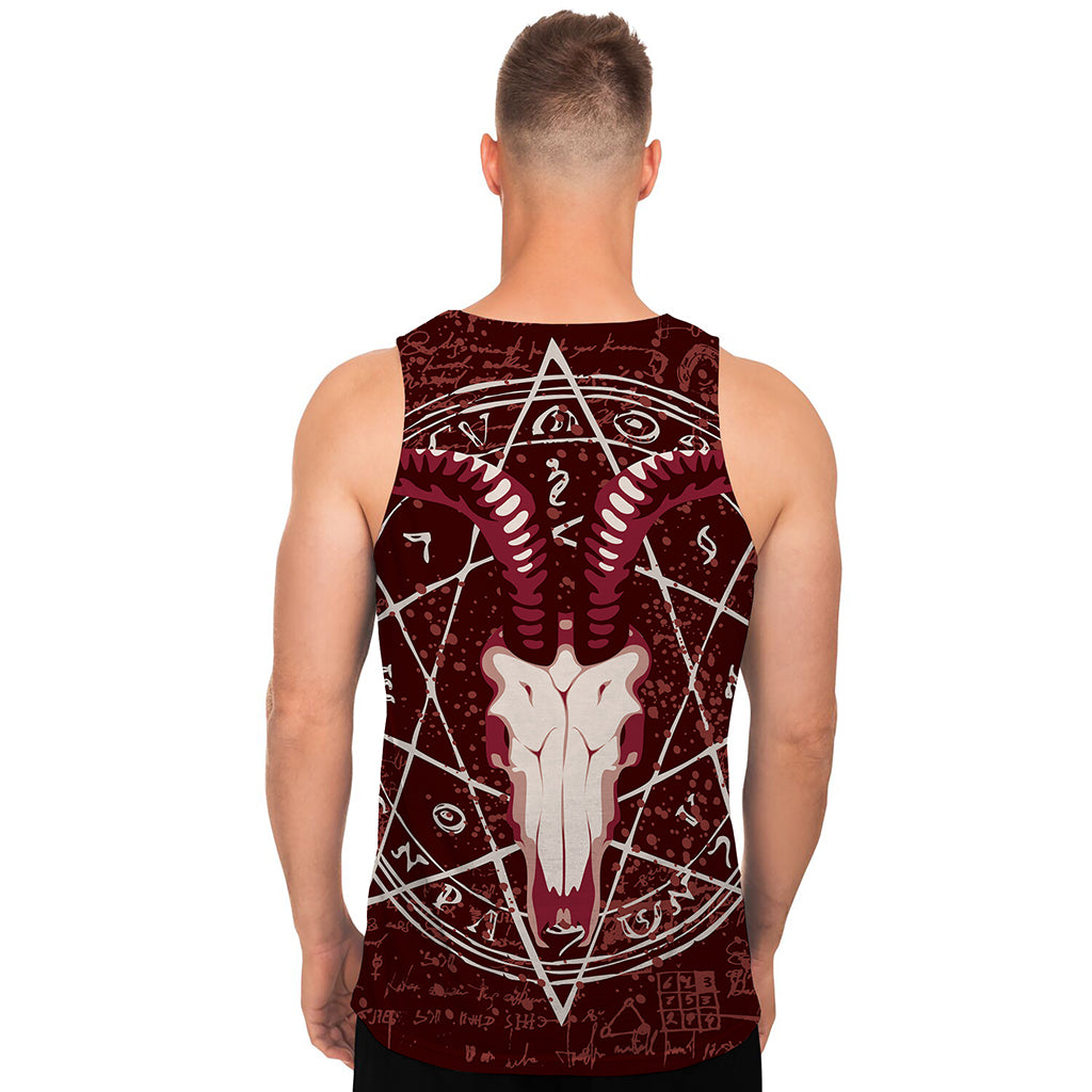 Goat Skull Pentagram Print Men's Tank Top