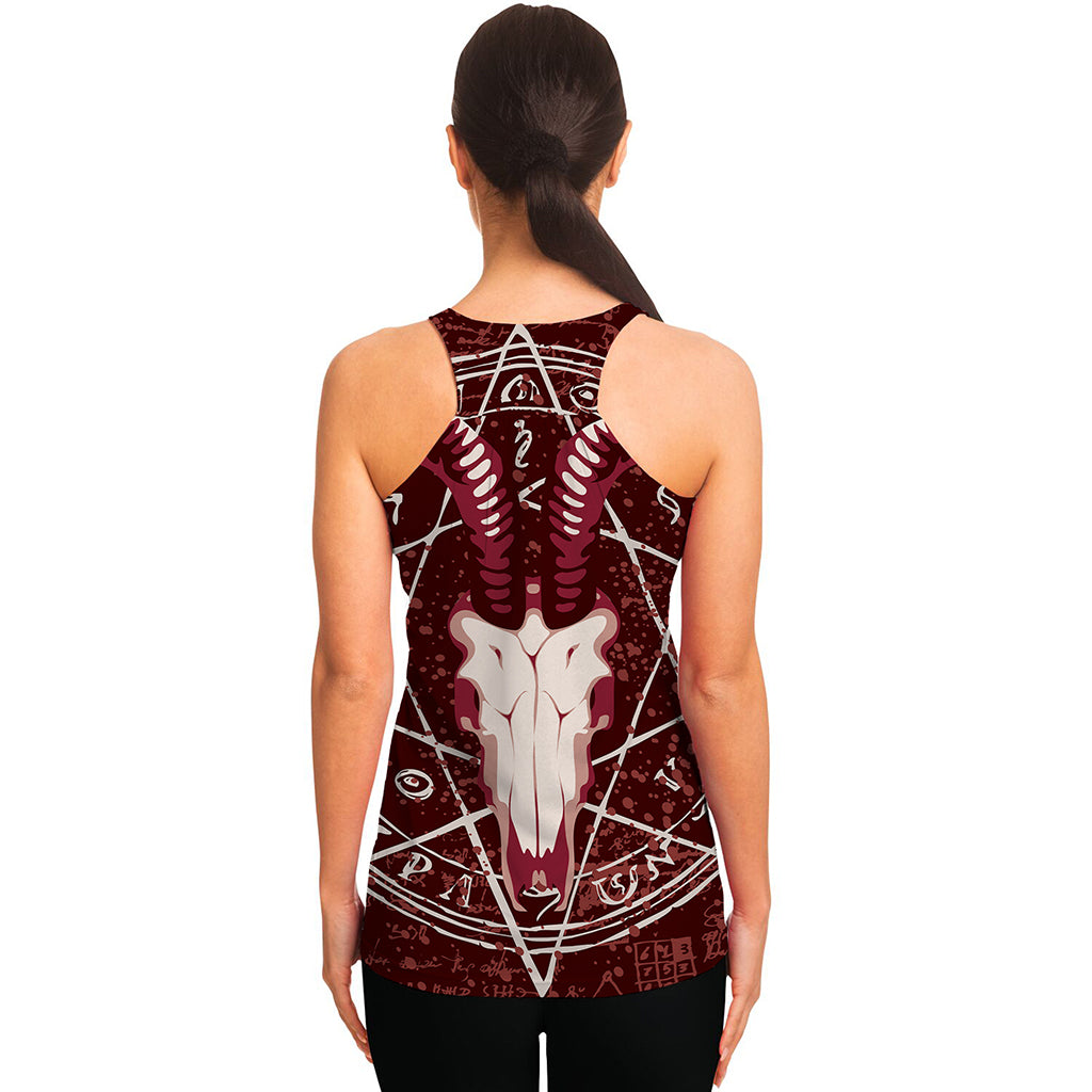 Goat Skull Pentagram Print Women's Racerback Tank Top