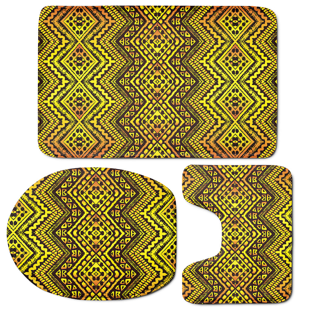 Gold African Ethnic Tribal Pattern Print 3 Piece Bath Mat Set
