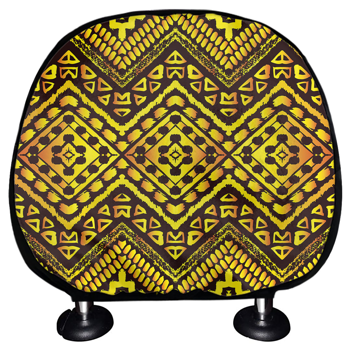 Gold African Ethnic Tribal Pattern Print Car Headrest Covers