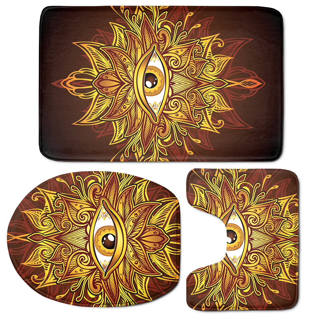 Gold All Seeing Eye Print 3 Piece Bath Mat Set