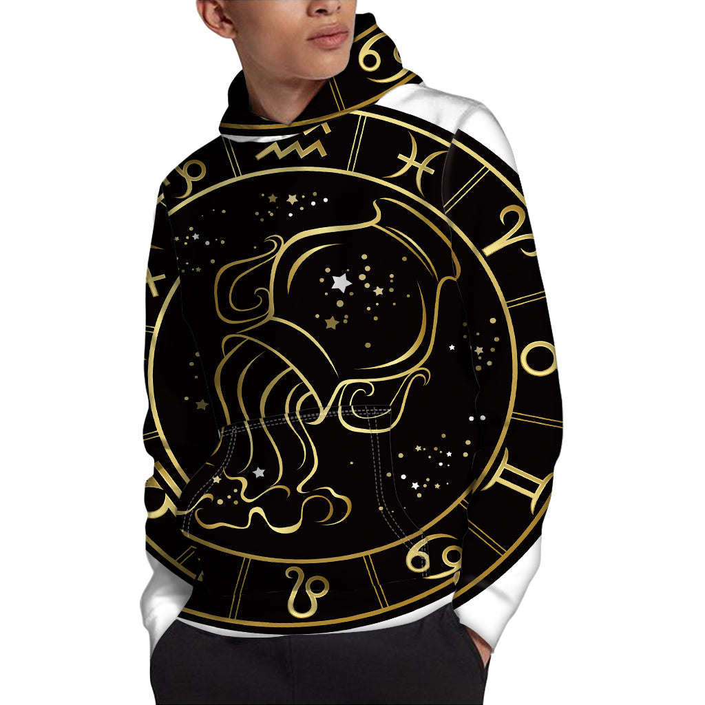 Gold And Black Aquarius Sign Print Pullover Hoodie