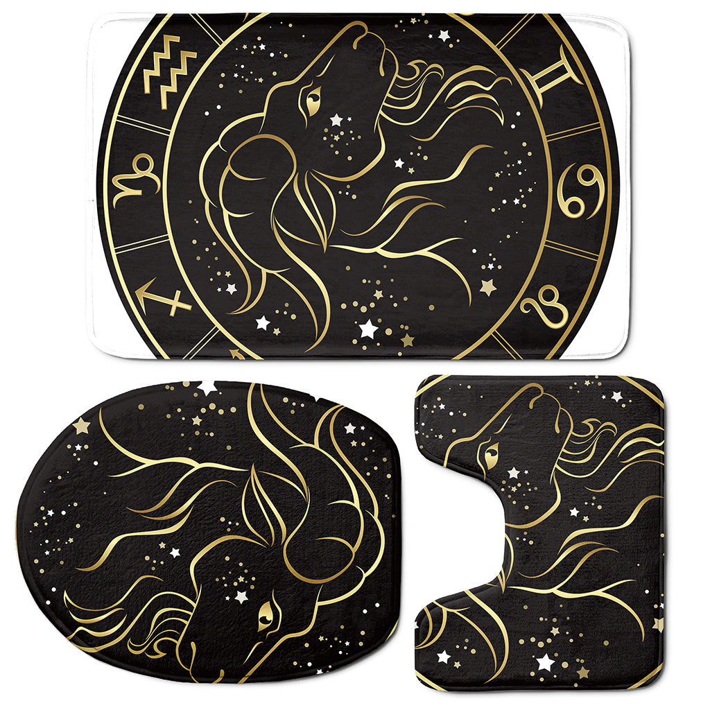 Gold And Black Capricorn Sign Print 3 Piece Bath Mat Set