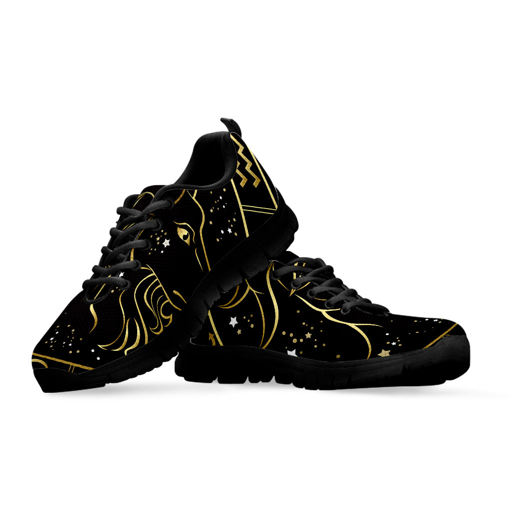Gold And Black Capricorn Sign Print Black Sneakers