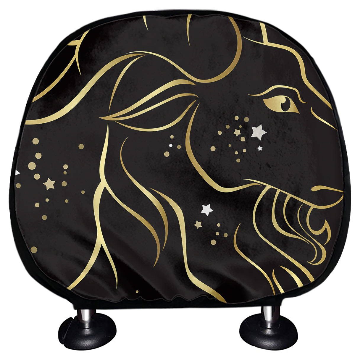 Gold And Black Capricorn Sign Print Car Headrest Covers