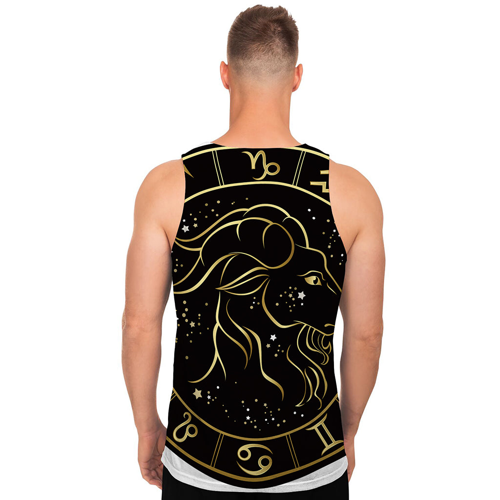 Gold And Black Capricorn Sign Print Men's Tank Top