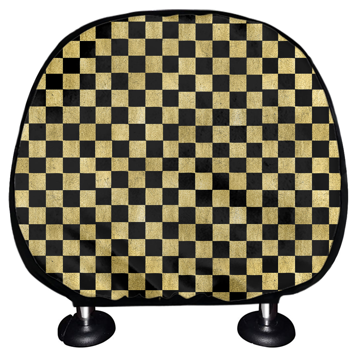 Gold And Black Checkered Pattern Print Car Headrest Covers