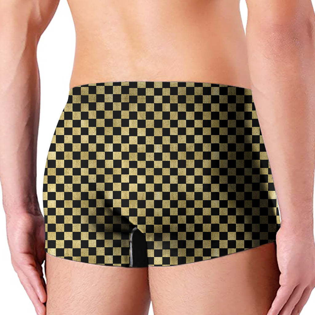 Gold And Black Checkered Pattern Print Men's Boxer Briefs